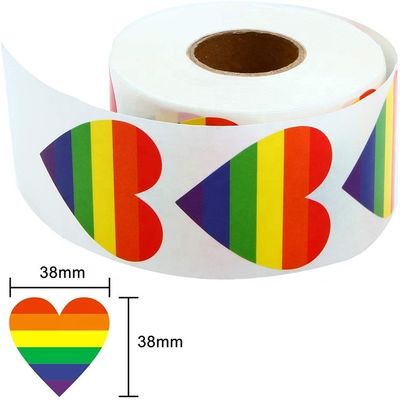 기프트 크래프트 1.5인치 500pcs/roll 줄무늬 심장 모양 사랑 게이 자부심 무지개 심장 리본 스티커