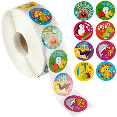 1인치 25mm 둥근 스티커 500 pcs 귀여운 동물 학교 보상 및 교사용 라벨