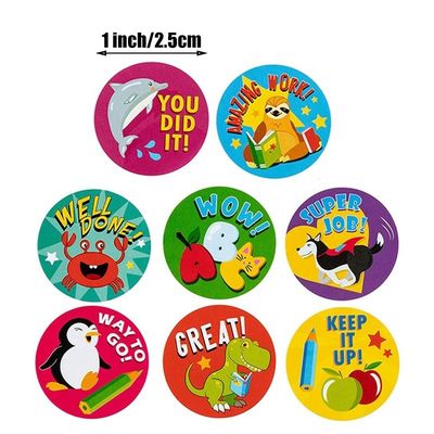 1인치 25mm 둥근 스티커 500 pcs 귀여운 동물 학교 보상 및 교사용 라벨