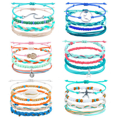 컬러풀 16 8CM Wax Thread Braided Rice Bead Bracelet for Women 수작업 디자인