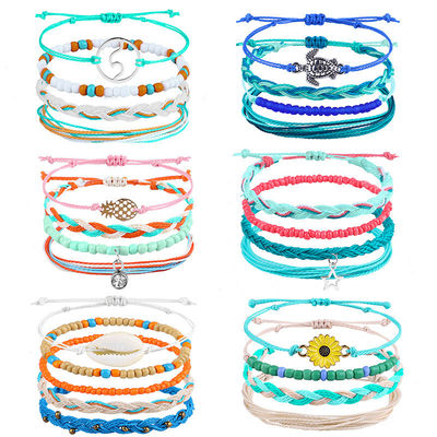 컬러풀 16 8CM Wax Thread Braided Rice Bead Bracelet for Women 수작업 디자인